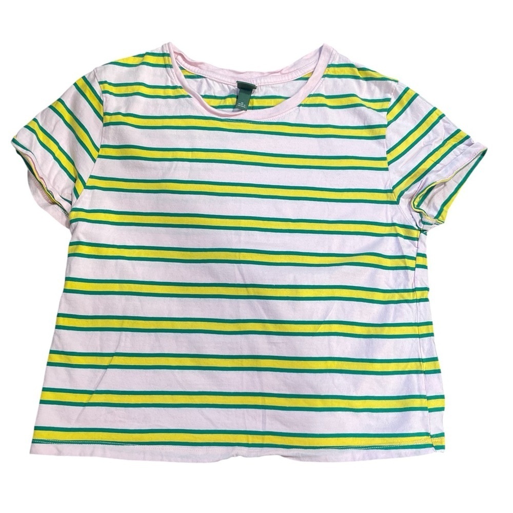 Wild Fable Pink & Green Striped Slightly Cropped T-Shirt Size Small Juniors GUC
